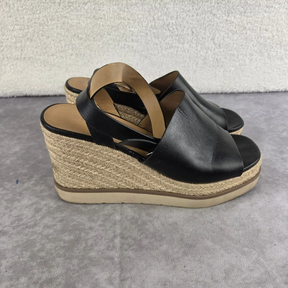 Soda Womens Black Faux Leather Espadrille Wedge Platform Sandals Buckle Strap